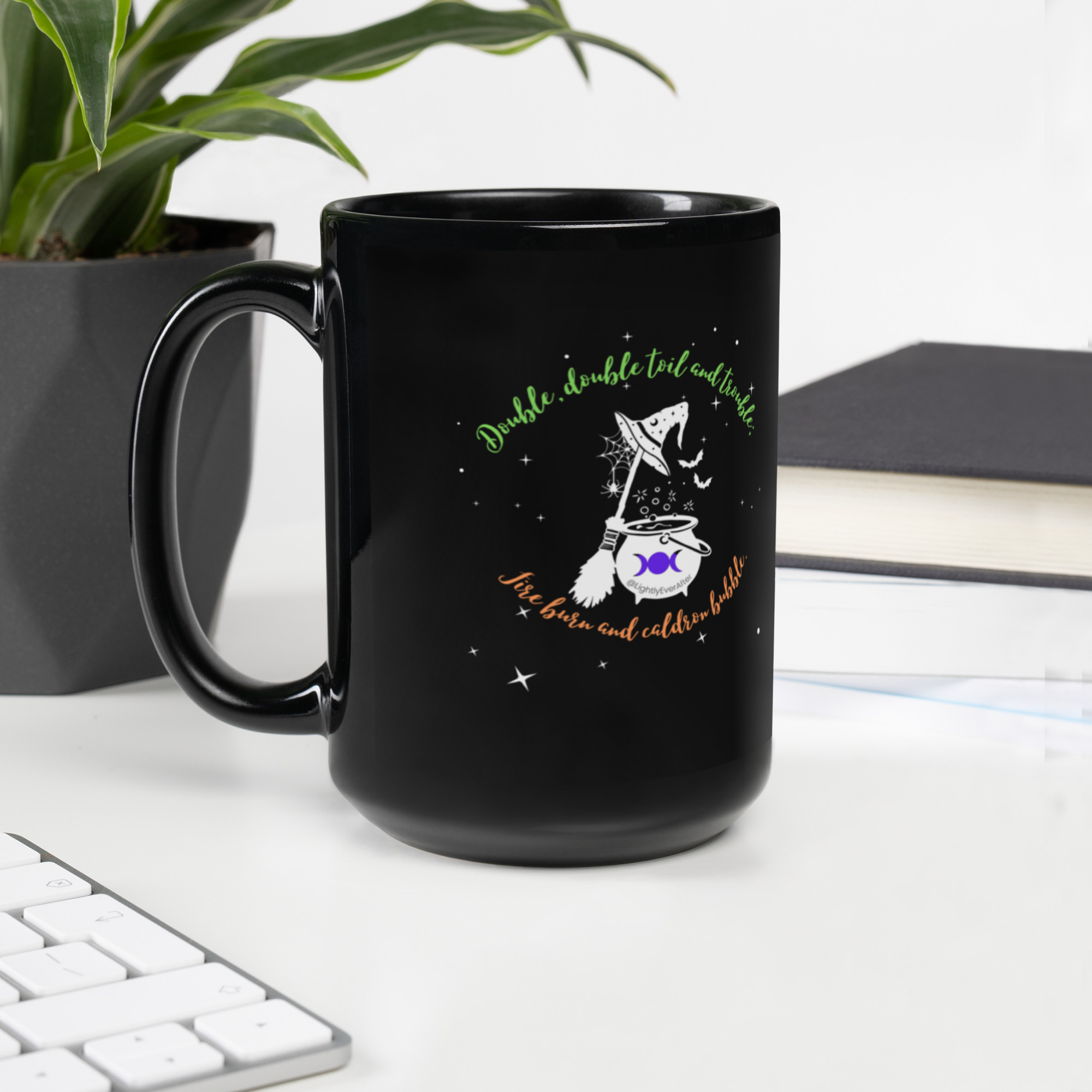 Double Double, Toil and Trouble! Black Glossy Mug - Image 2