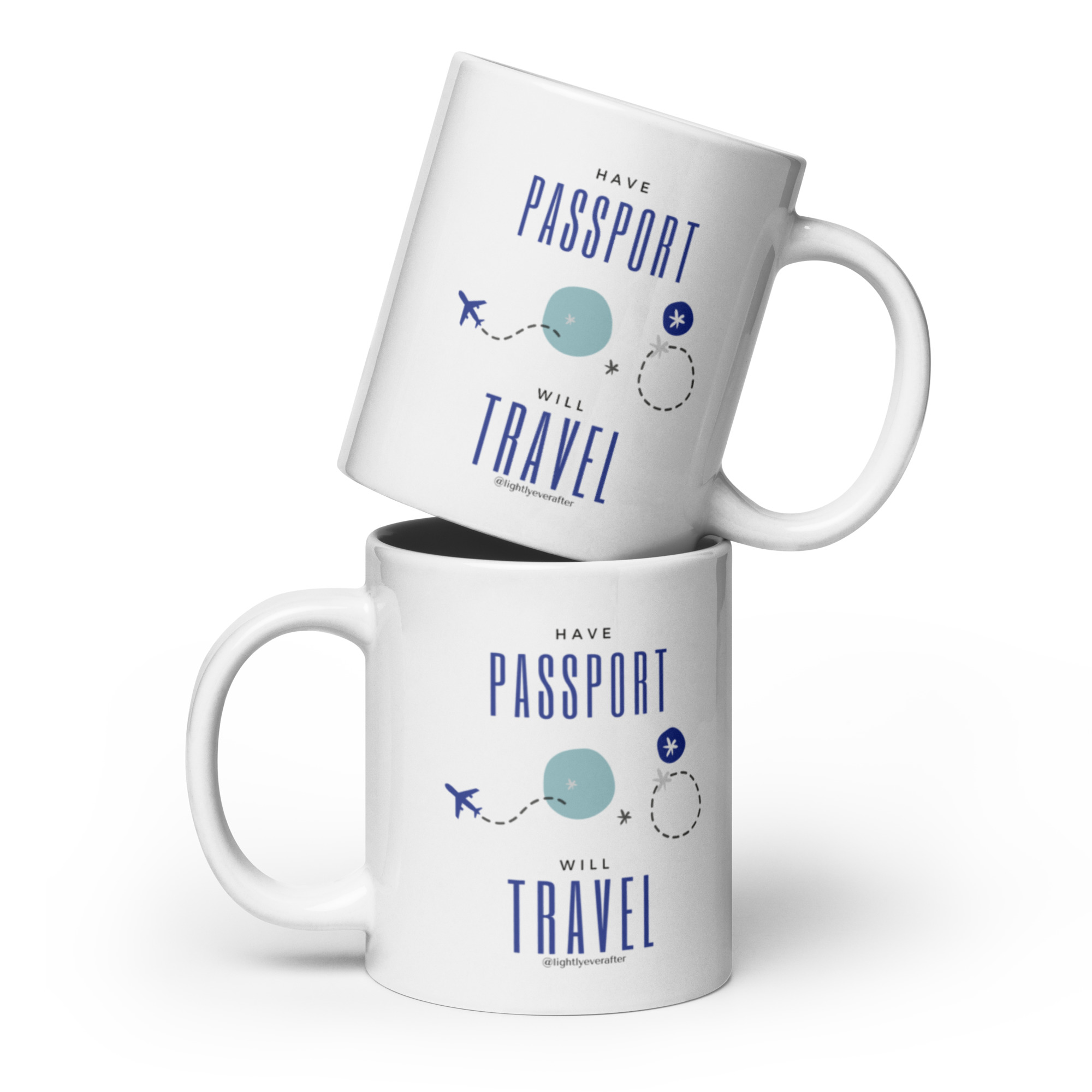 "I Have a Passport and Will Travel" White Glossy Mug - Image 3